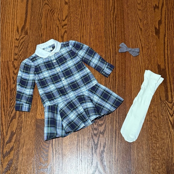 Ralph Lauren Tartan Plaid Holiday Dress 6 Months Peter Pan Collar Button Front - Picture 1 of 3